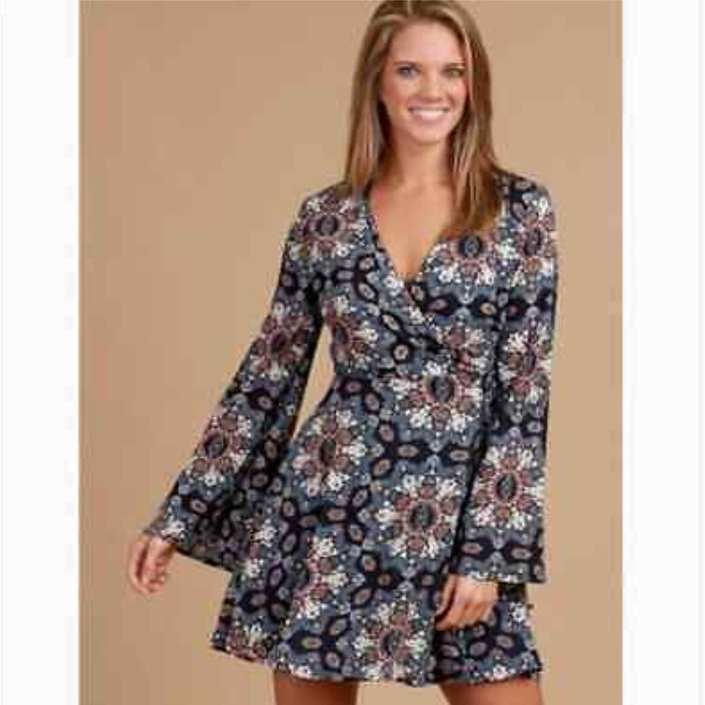 Altar’d State Navy Floral Wrap Dress, Small - Picture 1 of 8